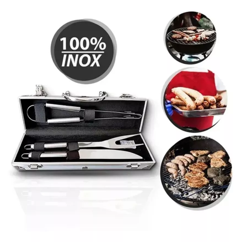 Kit Churrasco Steak Lux - DinoTech - Maleta Inox 3 Peças